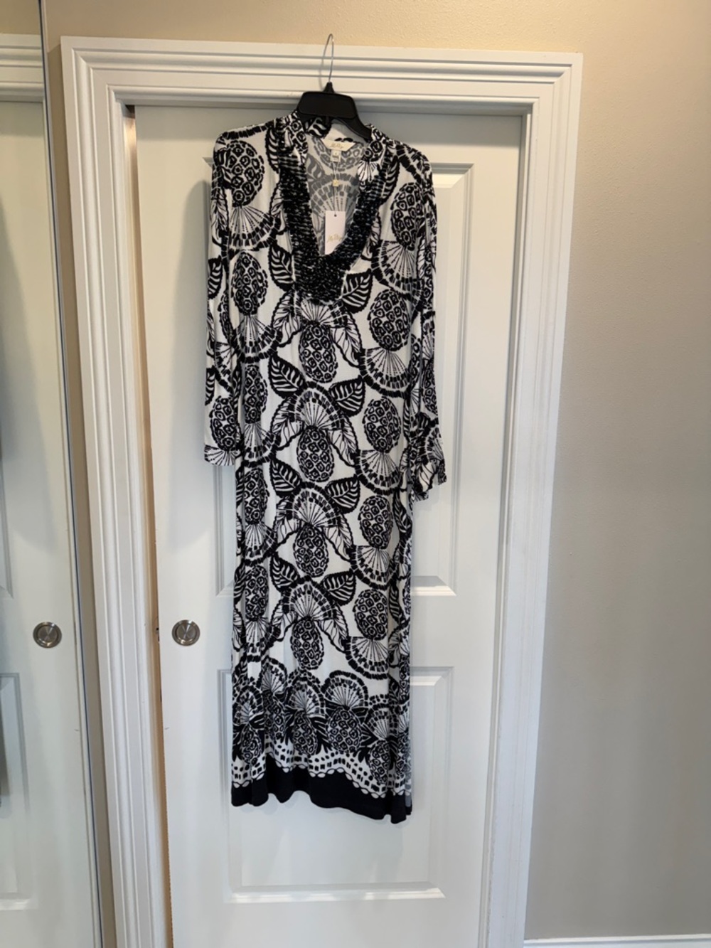 Lilly Pulitzer Black & White Floral Print Maxi Dress with V-Neck